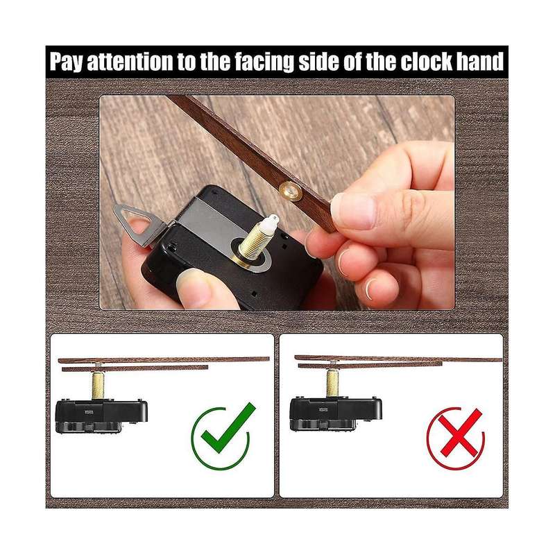 4Pcs Quartz Clock Movement Mechanism Parts with 4 Walnut Clock Hands Clock Accessories for Clock Rep