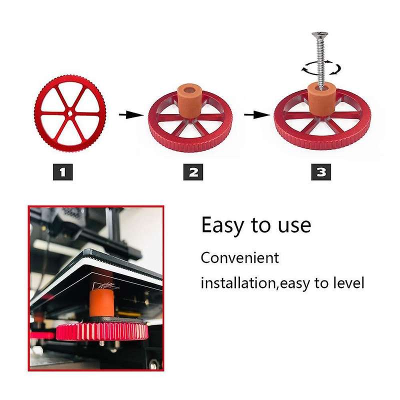 4Pcs Red Aluminum Hand Twist Leveling Nut & 4Pcs Heatbed Silicone Leveling Column Mounts for 3 for 3