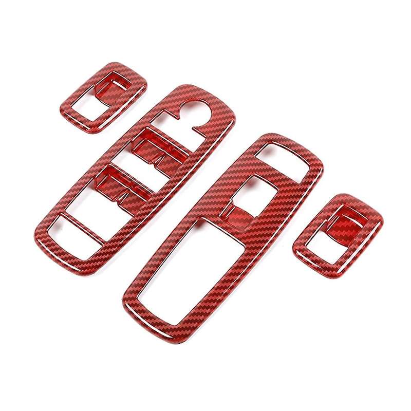 4Pcs Red Carbon Fiber Car Inner Window Lift Trim Switch Panel Cover for RAM 2010-2017/Charger Durang
