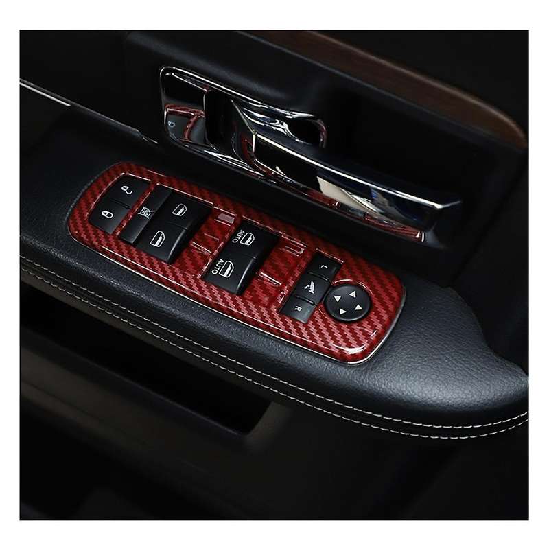 4Pcs Red Carbon Fiber Car Inner Window Lift Trim Switch Panel Cover for RAM 2010-2017/Charger Durang