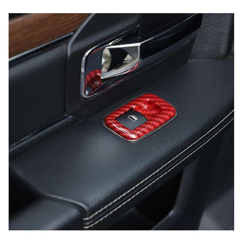 4Pcs Red Carbon Fiber Car Inner Window Lift Trim Switch Panel Cover for RAM 2010-2017/Charger Durang