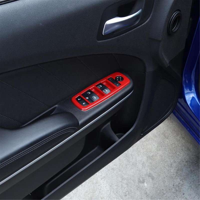 4pcs Red Car Inner Window Lift Trim Switch Panel Cover for Ram 2010-2017/charger Durango 2011-2021