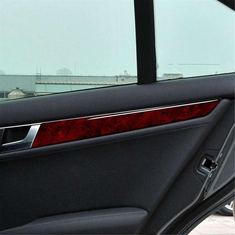 4PCS Red Wood Grain Interior Door Panel Trim Cover for C Class W204 2007-2013