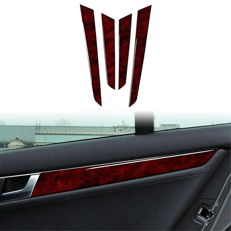 4PCS Red Wood Grain Interior Door Panel Trim Cover for C Class W204 2007-2013