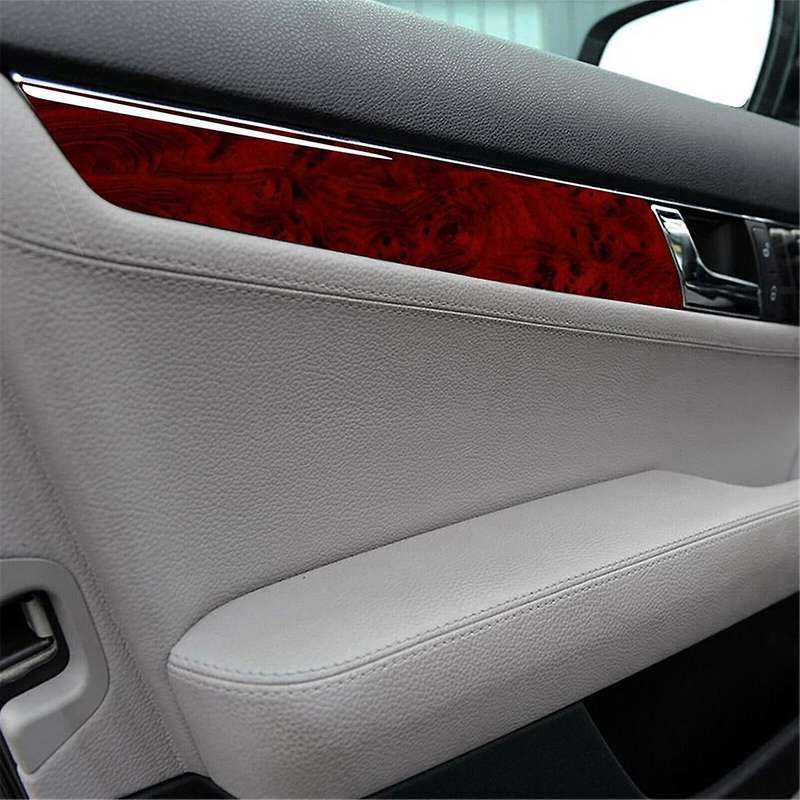 4PCS Red Wood Grain Interior Door Panel Trim Cover for C Class W204 2007-2013