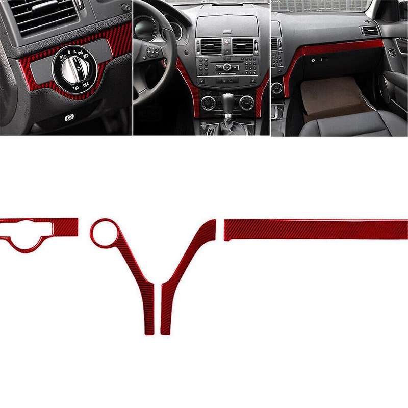 4Pcs Red Carbon Fiber Dashboard Cover Trim for C-Class W204 07-10