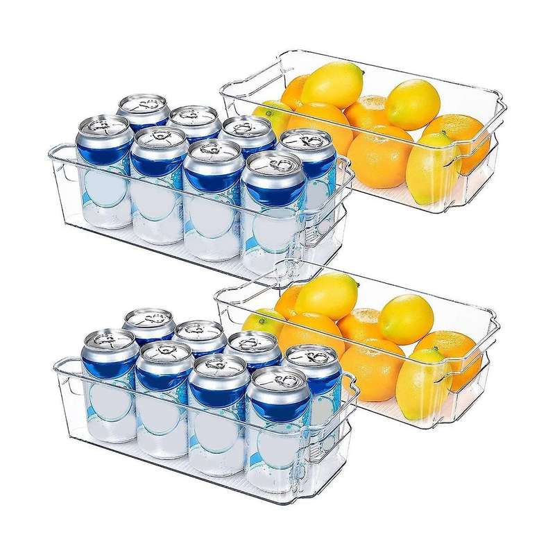 4pcs Refrigerator Organizer Bins Clear Plastic Bins for Freezer, Kitchen Cabinet, Pantry Organizati