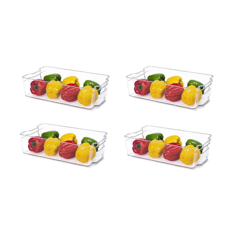 4pcs Refrigerator Organizer Bins Clear Plastic Bins for Freezer, Kitchen Cabinet, Pantry Organizati