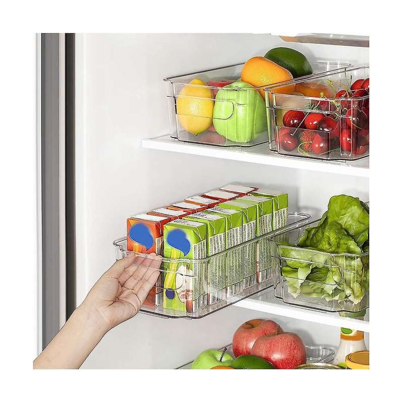 4pcs Refrigerator Organizer Bins Clear Plastic Bins for Freezer, Kitchen Cabinet, Pantry Organizati