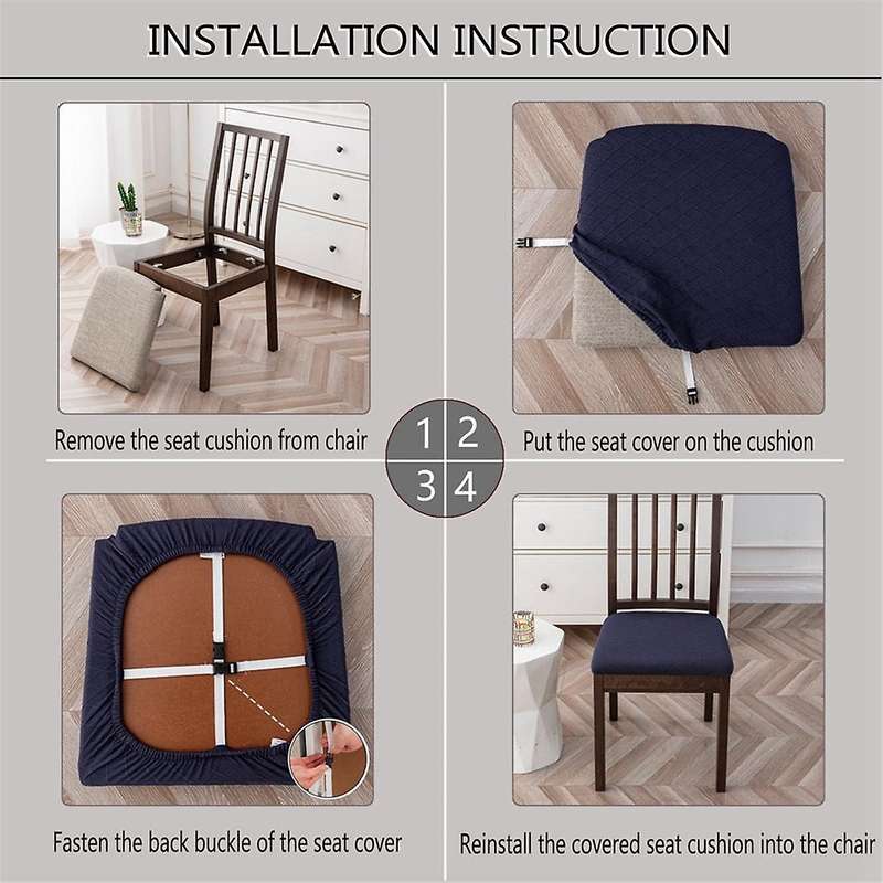 4Pcs Rhombus Lattice Chair Seat Covers - Removable Washable Anti-Dust Dining Chair Seat Protector C