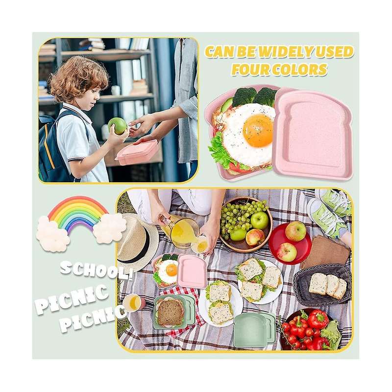 4pcs Sandwich Containers for Lunch Boxes, Reusable Sandwich Box Container , Sandwich Holder Bread C