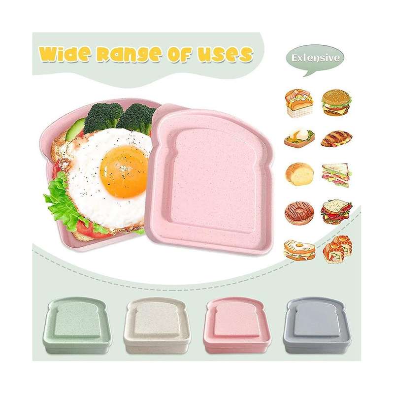 4pcs Sandwich Containers for Lunch Boxes, Reusable Sandwich Box Container , Sandwich Holder Bread C