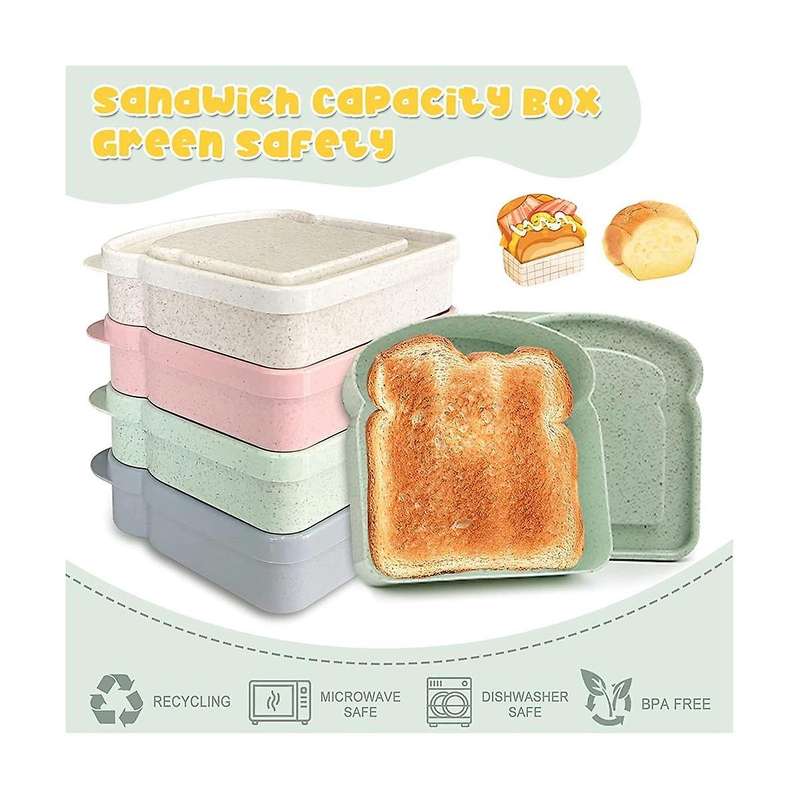 4pcs Sandwich Containers for Lunch Boxes, Reusable Sandwich Box Container , Sandwich Holder Bread C