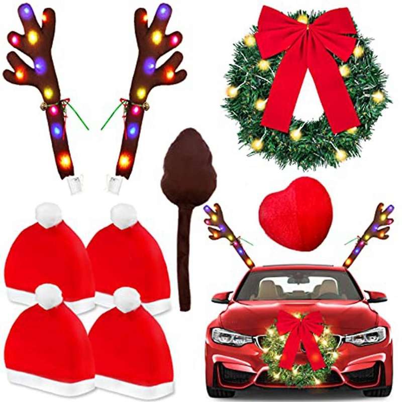 4Pcs Santa- Hat Car Seat Headrest Cover Cute Car Decor Interior Car Decoration, Suitable for Most Ca