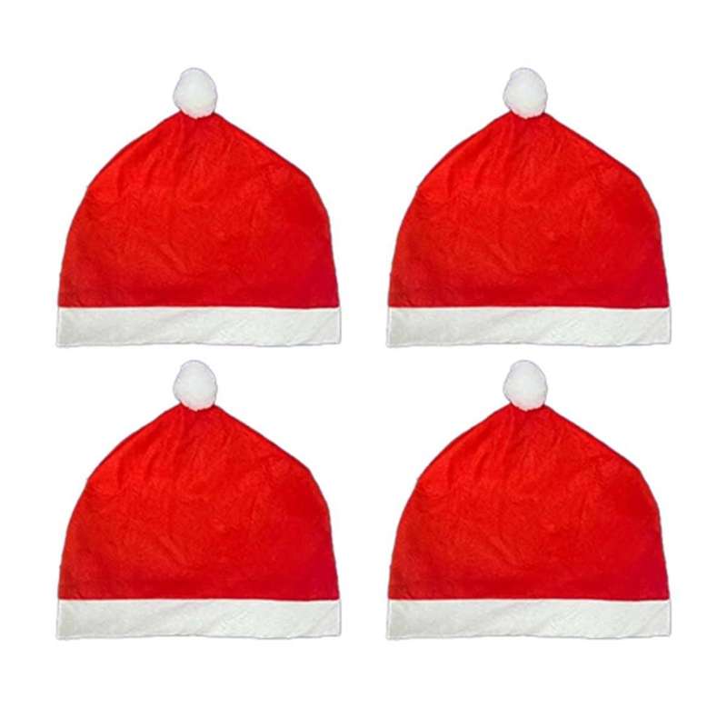 4Pcs Santa- Hat Car Seat Headrest Cover Cute Car Decor Interior Car Decoration, Suitable for Most Ca
