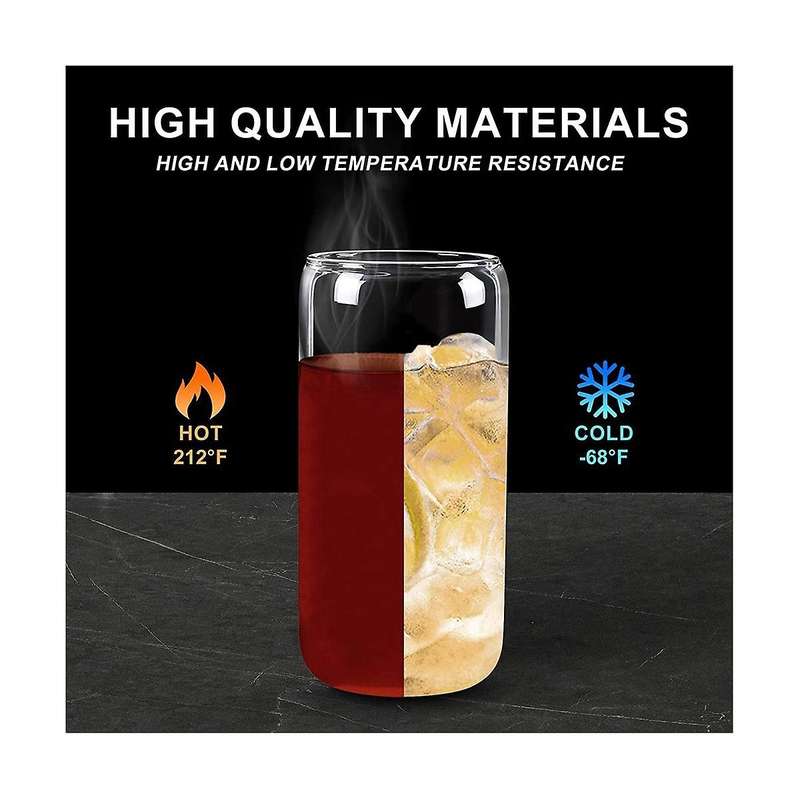4pcs Set Drinking Glasses with Bamboo Lid and - 16oz Can Shaped Drinking Glass Set, Iced Coffee Mug