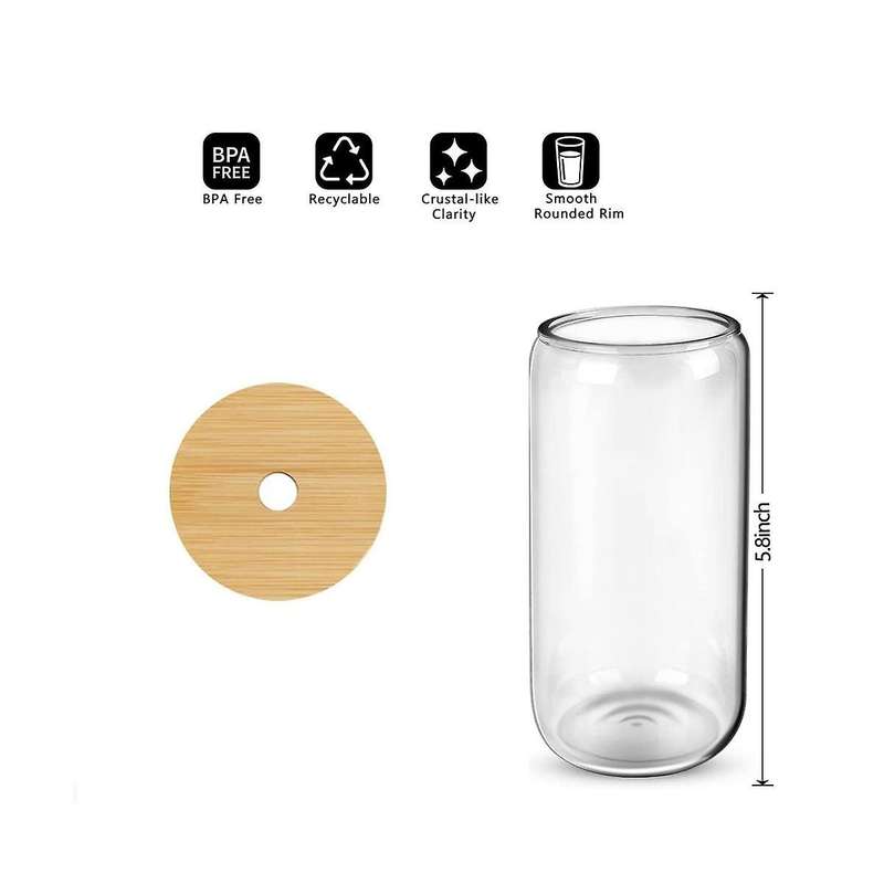 4pcs Set Drinking Glasses with Bamboo Lid and - 16oz Can Shaped Drinking Glass Set, Iced Coffee Mug