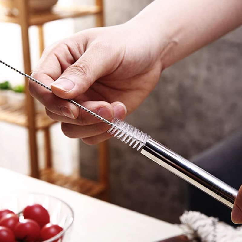 4pcs Silver 12mm Reusable Metal Straws with 2 Brush 304 Stainless Steel Straws Set Bar Drinking Ben