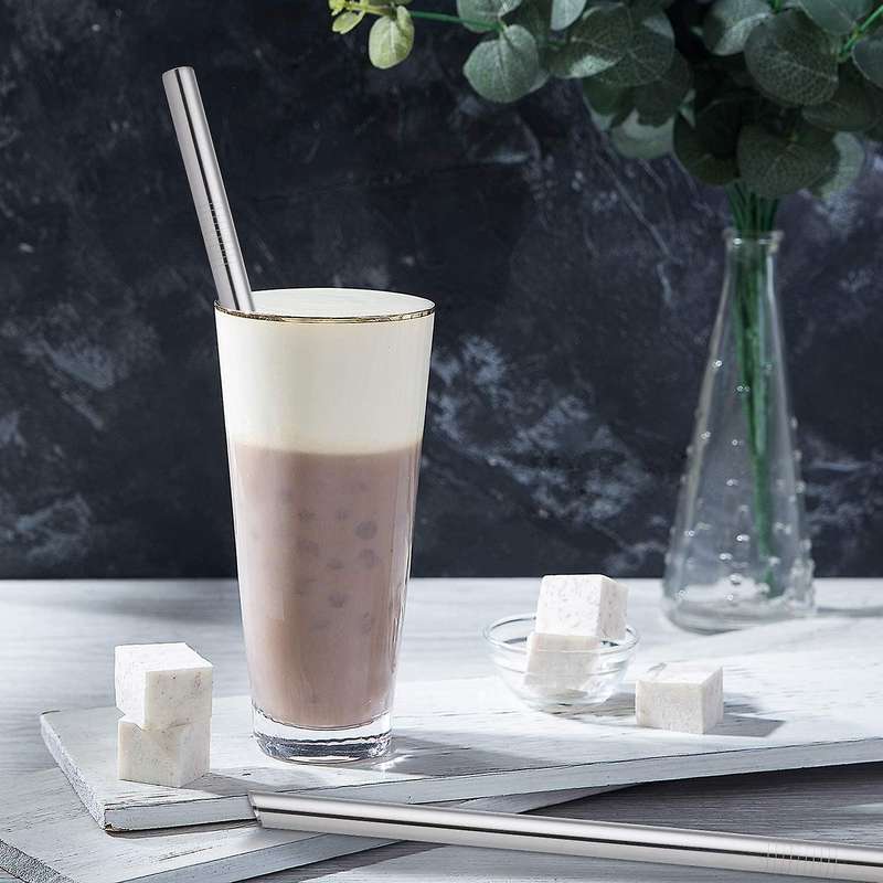 4pcs Silver 12mm Reusable Metal Straws with 2 Brush 304 Stainless Steel Straws Set Bar Drinking Ben
