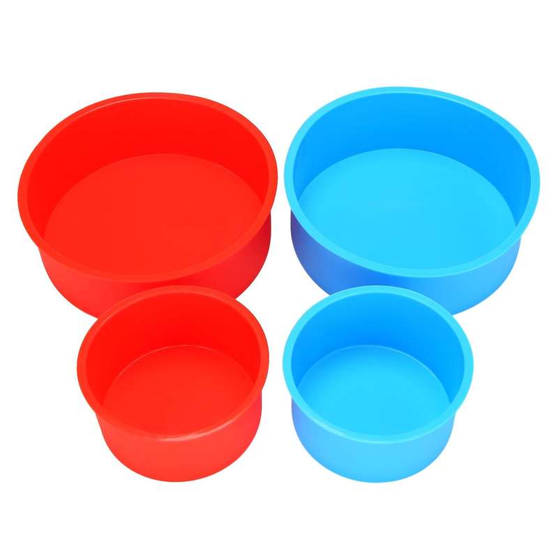 4pcs Silicone Cake Moulds Tins Round Set, Red and Blue Round Cake Non-stick Baking Mould Bakeware T