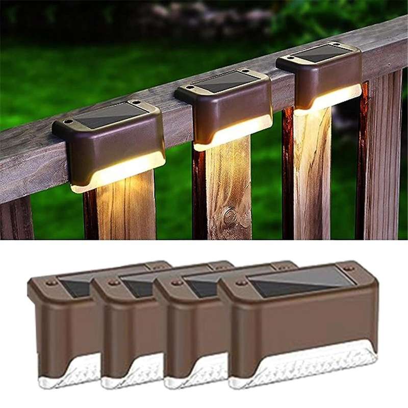 4Pcs Solar Deck Lights Outdoor Step Lights for Railing Stairs Step Fence Yard Patio and Pathway