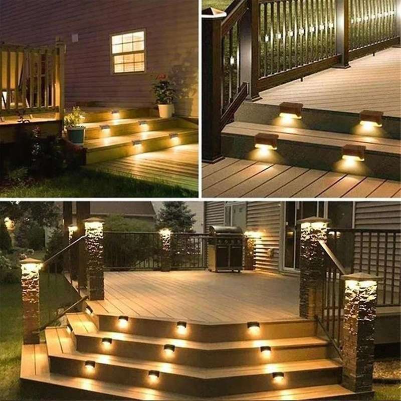 4Pcs Solar Deck Lights Outdoor Step Lights for Railing Stairs Step Fence Yard Patio and Pathway