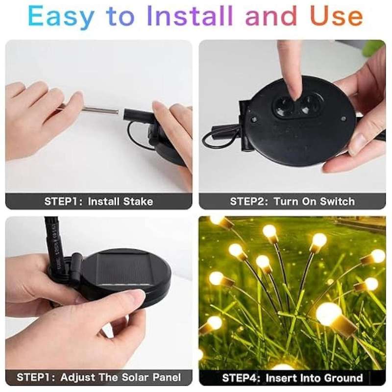 4pcs Solar Firefly Lights, Garden Lights, Outdoor Waterproof Lawn Lights, Garden Landscape Decoratio