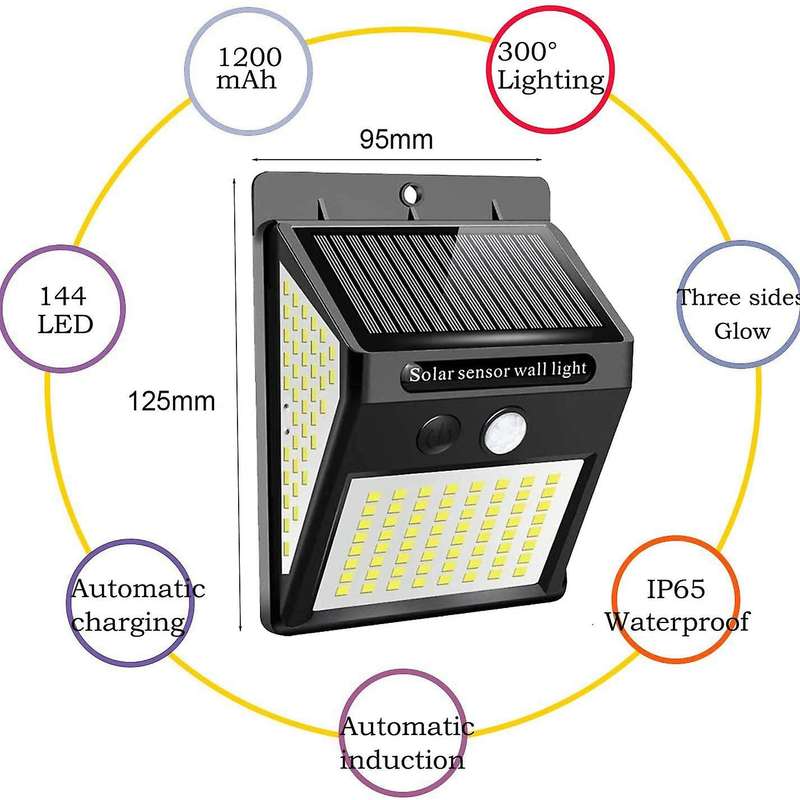 4Pcs Solar Wall Light Outdoor 144 LED Waterproof Solar Motion Sensor Lights for Garden Patio Pathway
