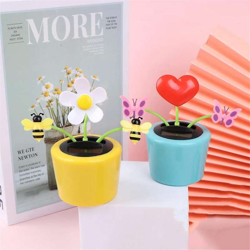 4PCS Solar Powered Dancing Bee & Sunflower Toys, Animated Bobblehead Dancer for Home, Office, & Car