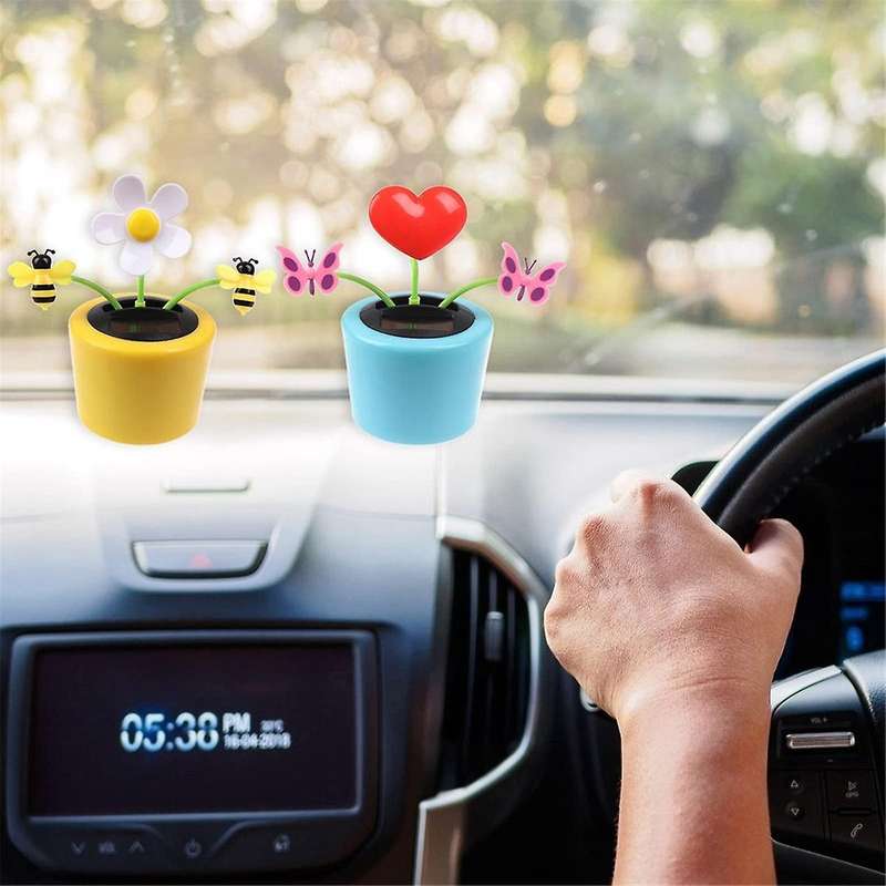 4PCS Solar Powered Dancing Bee & Sunflower Toys, Animated Bobblehead Dancer for Home, Office, & Car