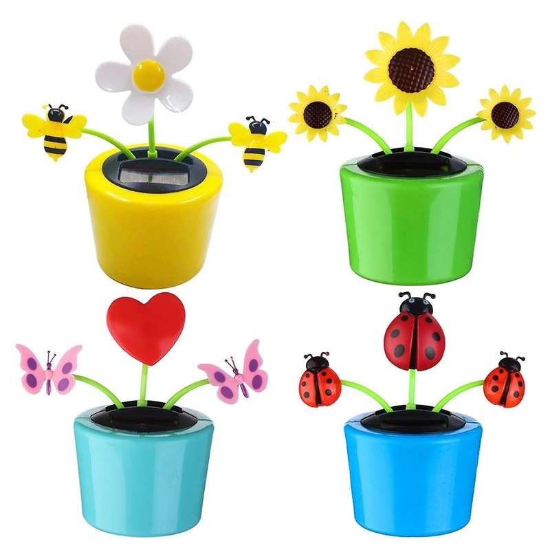 4PCS Solar Powered Dancing Bee & Sunflower Toys, Animated Bobblehead Dancer for Home, Office, & Car