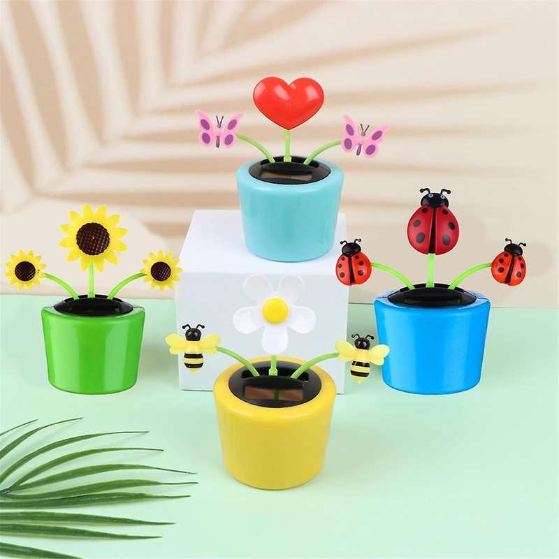 4PCS Solar Powered Dancing Bee & Sunflower Toys, Animated Bobblehead Dancer for Home, Office, & Car