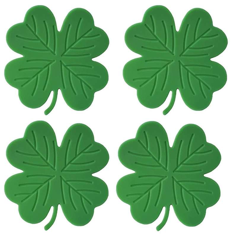 4Pcs St. 'S Day Coaster Silicone Green Drink Coasters Non-Slip Insulations Tea Cup Mats Coffee Coas