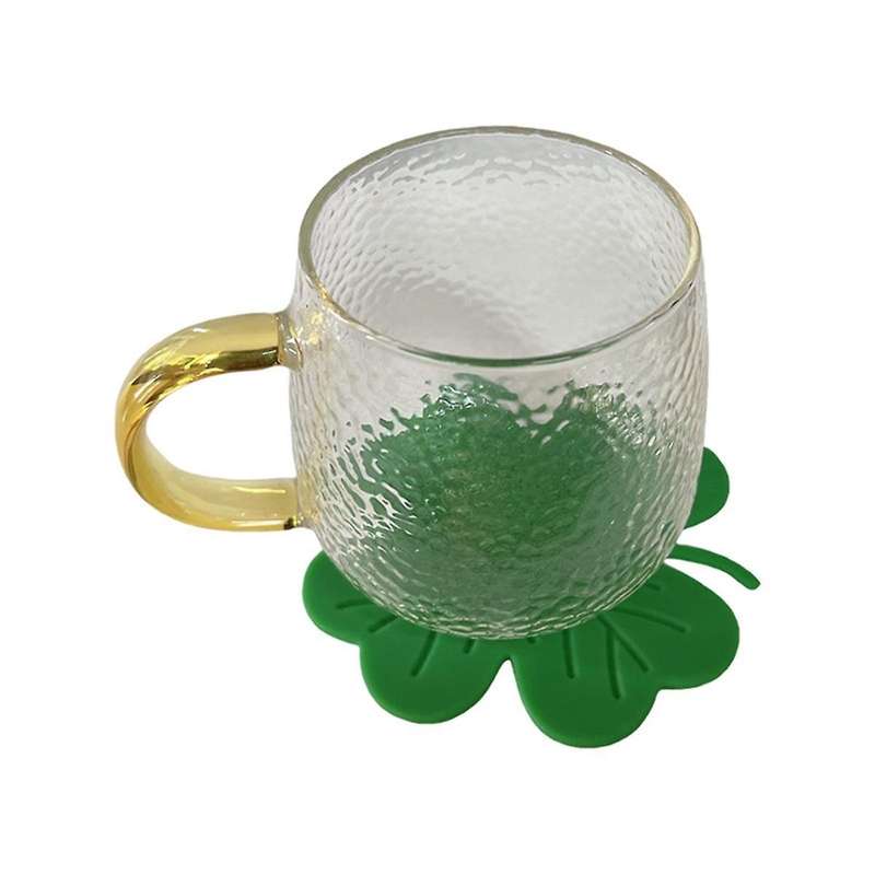 4Pcs St. 'S Day Coaster Silicone Green Drink Coasters Non-Slip Insulations Tea Cup Mats Coffee Coast