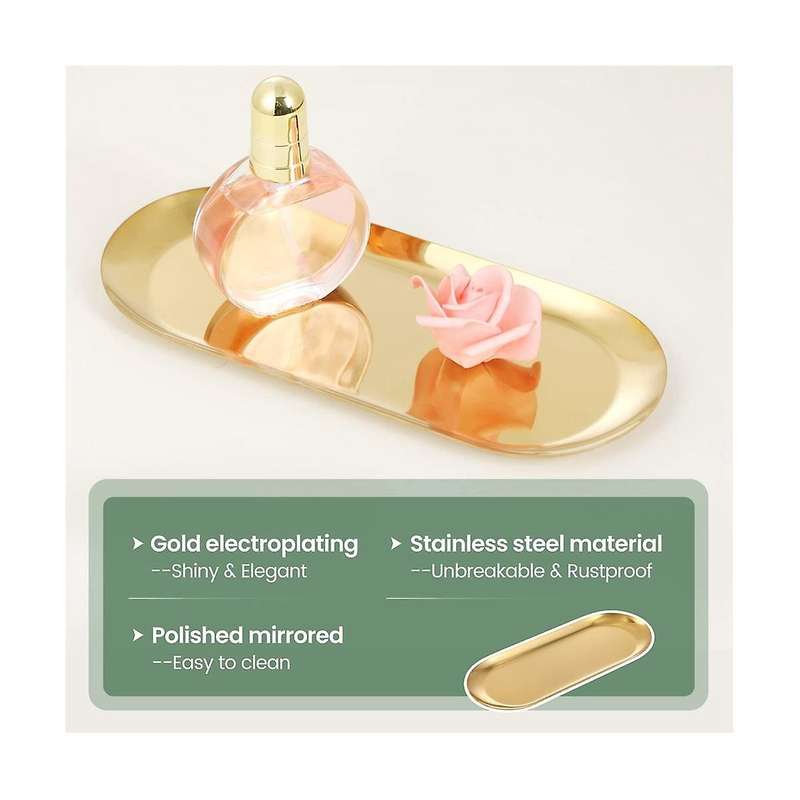 4pcs Stainless Steel Decorative Tray, Bathroom Vanity Tray for Dresser Counter, Kitchen Sink Tray F