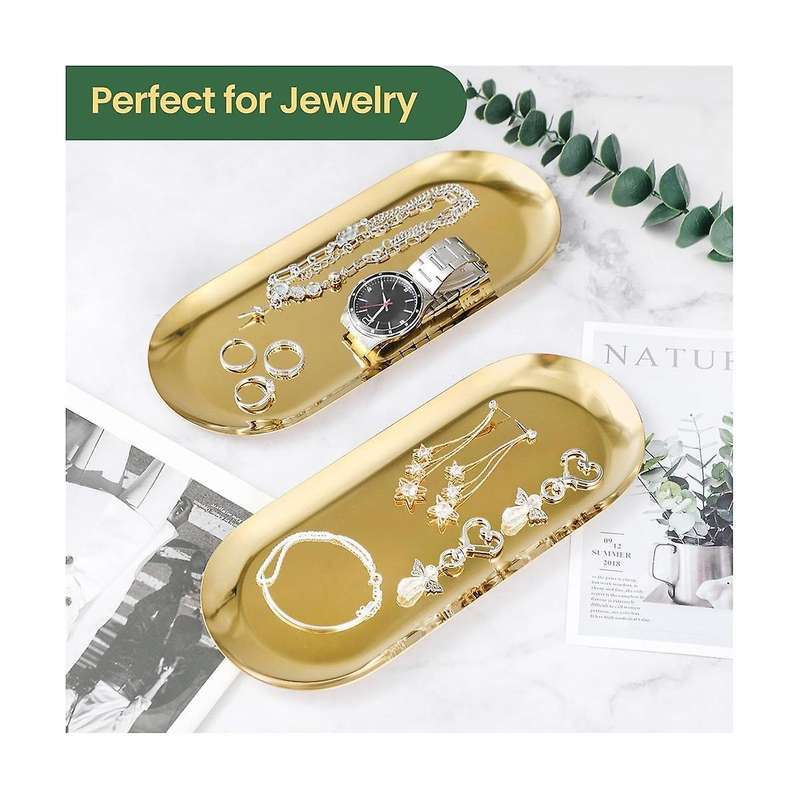 4pcs Stainless Steel Decorative Tray, Bathroom Vanity Tray for Dresser Counter, Kitchen Sink Tray F