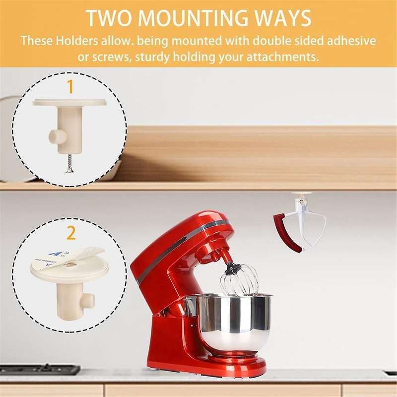 4Pcs Stand Mixer Holders, Kitchen Storage Organizer with Screw-In Mixer Attachments Organizer