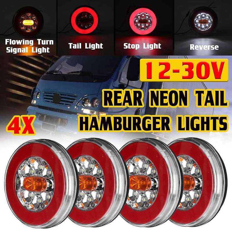 4PCS Truck LED Tail Light 12-24V 4-in-1 Trailer Dynamic Tail Light LED Brake Signal Light for Car Tr
