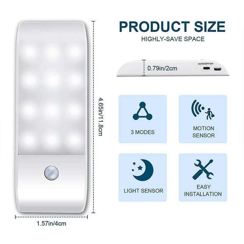 4Pcs Under Cabinet Lights Kitchen Lighting IR Motion Sensor 12LEDS Night Lights USB Rechargeable Sta