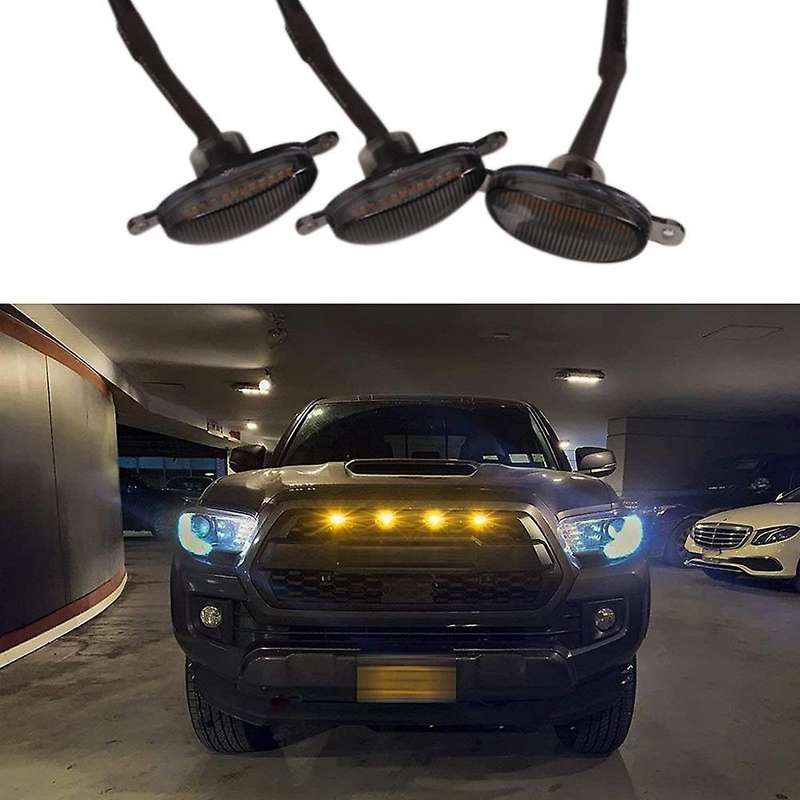 4PCS Universal Car Bumper Front Grille Light Amber LED Grille Light for