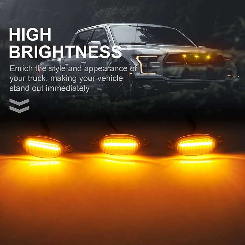 4PCS Universal Car Bumper Front Grille Light Amber LED Grille Light for