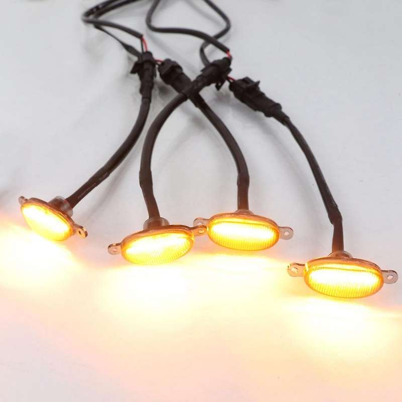 4PCS Universal Car Bumper Front Grille Light Amber LED Grille Light for