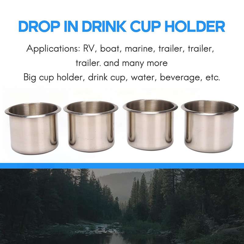 4Pcs Universal Boat Cup Holder 68X55mm Stainless Steel Drop in Drink Cup Holder for Poker Table Cou