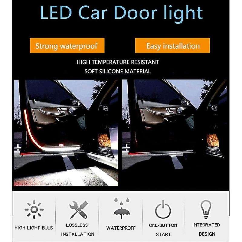 4PCS Universal Car Door Opening Warning LED Lights Dynamic Door Lamp Strip 120cm Waterproof Interior
