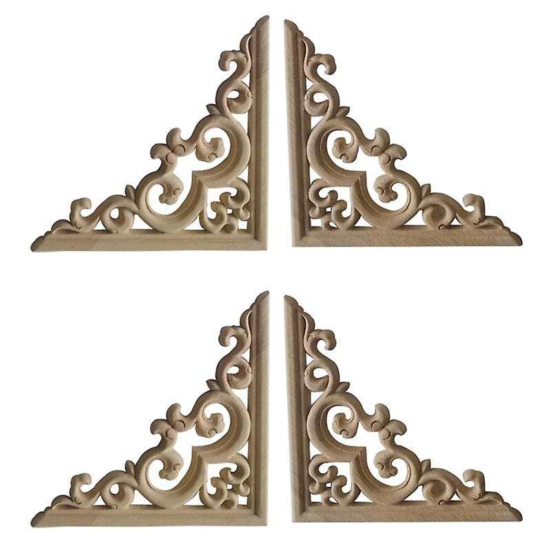 4PCS Unpainted Wooden Mouldings Decal European Wood Appliques for Furniture Cabinet Flower Wood Car