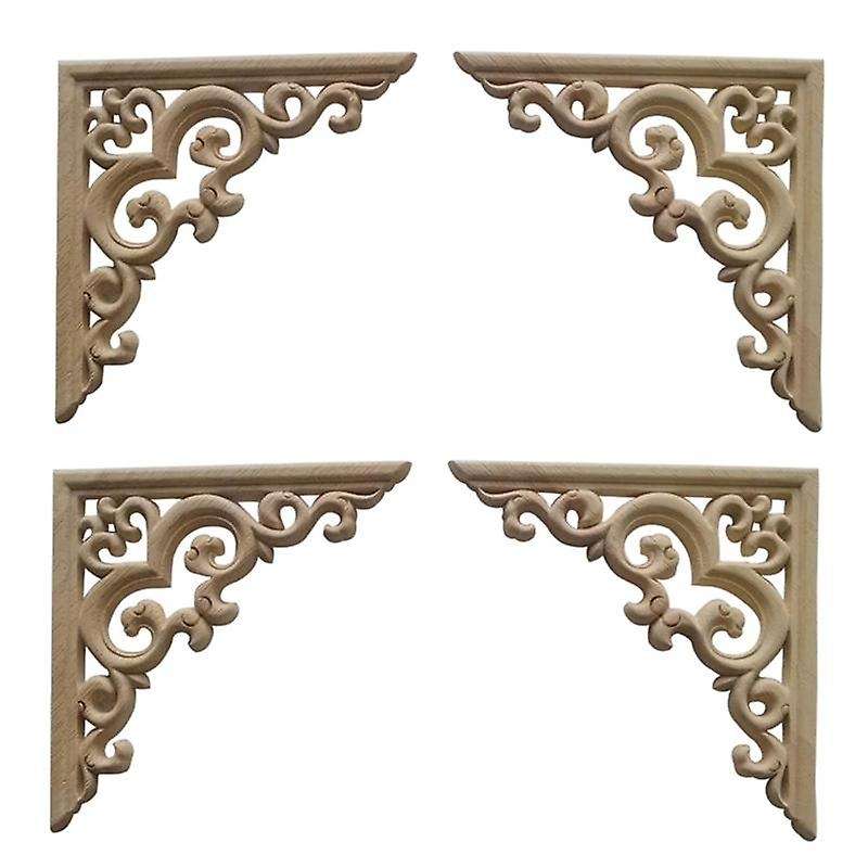 4PCS Unpainted Wooden Mouldings Decal European Wood Appliques for Furniture Cabinet Flower Wood Car