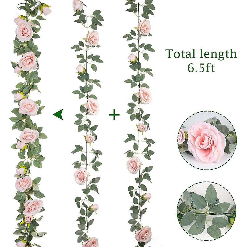 4Pcs(26 FT) Artificial Rose Vine Fake Flower Garland Fake Silk Hanging Vine for Wedding Party Arch G