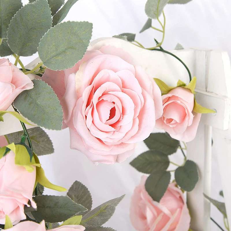 4Pcs(26 FT) Artificial Rose Vine Fake Flower Garland Fake Silk Hanging Vine for Wedding Party Arch G
