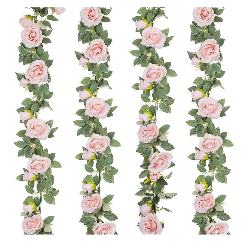 4Pcs(26 FT) Artificial Rose Vine Fake Flower Garland Fake Silk Hanging Vine for Wedding Party Arch G