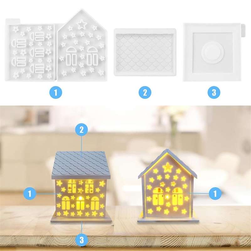 4pcs/Set 3D House Silicone Molds for Resin Concrete Star House Candle Holder Mold House Shaped Decor